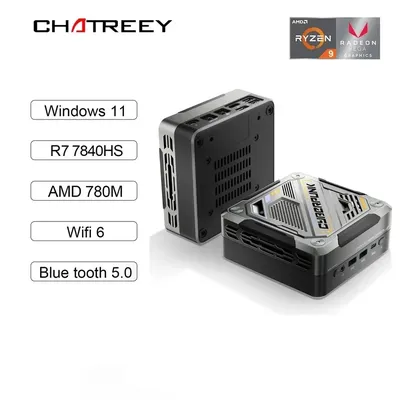 Chatreey-Mini PC AN3 avec éclairage coloré ordinateur de bureau de jeu WiFi 6 BT 780 R7 7840HS