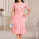 Robe en dentelle brodée pour femme grande taille col rond manches courtes taille haute robe en