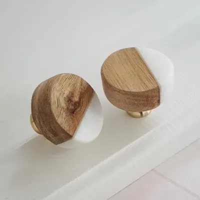 Copper Drawer Knobs Wooden Dresser Pulls White Stone Kitchen Cabinet Knob Round Wardrobe Door Handle Modern Closet Knob Hardware