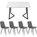 Merax Essgruppe, (5-tlg), Esstisch mit 4 Stühlen Set Küchetisch Esszimmerstuhl, Metallbeine, Leinen, Grau