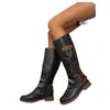 Herbst Winter Oberschenkel hohe Frauen Leder quadratischen Absatz Reiß verschluss Stiefel halten warm runde Schuhe Frau Stiefel Schuhe für Frauen