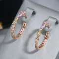 Wbmqda Fashion Colorful Natural Zircon Hoop Earrings For Women 585 Rose Gold Color Wedding Party