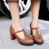Größe 33 hochhackige Schuhe Frauen Pumps Schnalle dicke Absätze mit T-Riemen Damen High Heels Plattform Mary Janes Frauen Pumps Schuhe