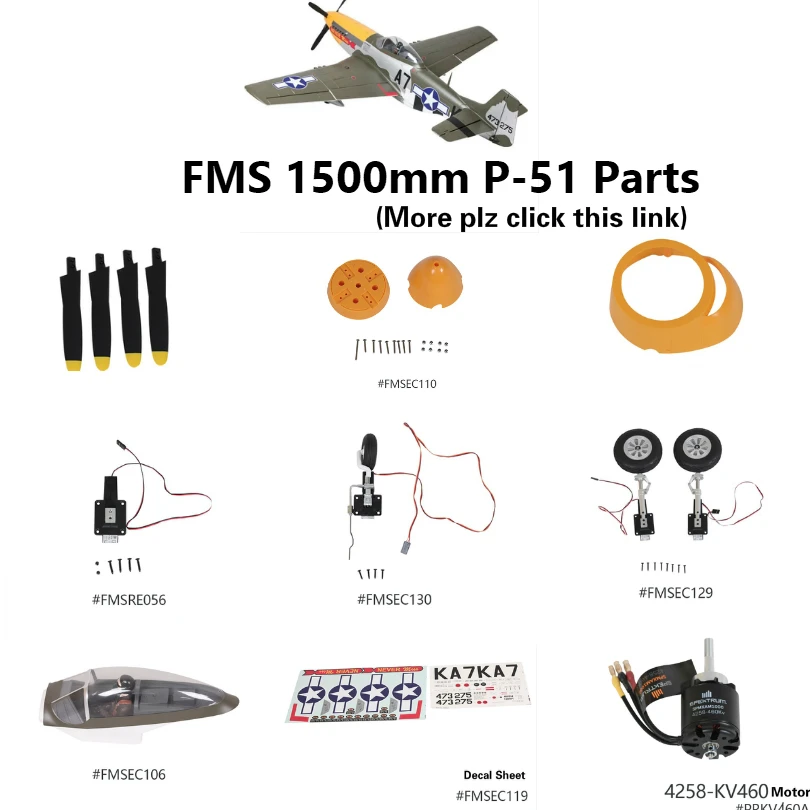 FMS 1500mm 1,5 m P51 P-51 Mustang Teile Propeller Spinner Motor Welle Board Montieren Fahrwerk Einfahren Servo RC flugzeug Flugzeug