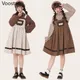 Autumn Winter Girls Vintage Sweet Lolita Jsk Dress Women Cute Bear Embroidery Plush Pocket Loose