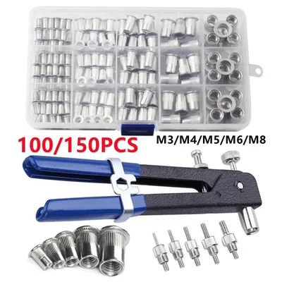 150/100Pcs Rivet Nut Thread Insert Stainless Steel Rivet Nut With Threaded Retainer Mechanical Tool Clamping Lever Rivet Nut Set