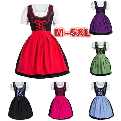 Plus Size Damen Mittelalter Kostüm Kleid Deutsches Oktoberfest Dirndl Kleid Cosplay Kostüm Partykleid M-5XL