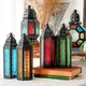 Morocco Handheld Iron Wind Lamp Candlestick Colored Glass Home Office Courtyard Decoration Iron Art