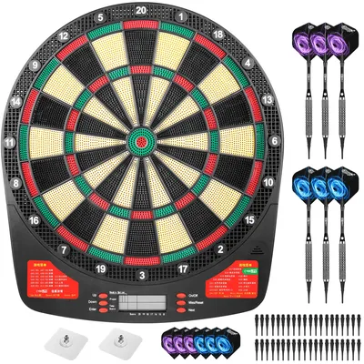 CyeeLife 15,5-Zoll-Elektronik-Dartscheiben-Set mit LED, 32 Spielen und Multiplayer zum Spielen, für Zuhause, Büro, Bar, Outdoor, professionell Image