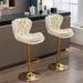 Set of 2 Bar Stools,with Chrome Footrest and Base Swivel Height Adjustable Mechanical Lifting Velvet + Golden Leg-cream