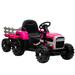 Kids Ride on Tractor with Trailer & Parent Remote Control 12V Battery Powered Ride On Tractor Toy with Dual Motors 3-Speed Adjustable Power Display USB MP3 LED Light Safety Belt for 3-9 Kids