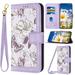 Phone Case for iPhone 15 Pro Wallet Cover with Crossbody & Wrist Strap Elegant PU Leather Flip Flower Pattern Kickstand Credit Card Holder Phone Case Cover for iPhone 15 Pro Purple