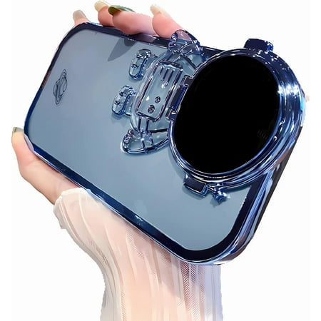 Compatible with iPhone 14 Case 6D Plating Astronaut Stand Case for iPhone 13 Cute Astronaut Camera Women Soft Shockproof Clear Cover for iPhone 13 Pro 6.1 inch Case (Sierra Blue)