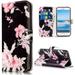 JanCalm for iPhone SE 2022 Case iPhone 8 Wallet Case iPhone 7 Case iPhone SE 2020 Case iPhone 6/6S Case (Not Plus) PU Leather [Wrist Strap] [Card Holder/Cash Slots] Stand Flip Cover (Black/Flower)