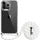 SZINTU Crossbody Lanyard Phone Case for iPhone 12 Pro Max 6.7 Cute Clear with Design Transparent Hard PC Back+Flexible TPU Frame Shockproof Protective Cover with Adjustable Nylon Neck Strap(Clear)