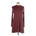 Final Touch Casual Dress - A-Line Mock Long sleeves: Burgundy Solid Dresses - Women's Size Large