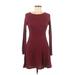 Alya Casual Dress - A-Line Scoop Neck Long sleeves: Burgundy Print Dresses - Women's Size Medium