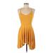 Forever 21 Casual Dress - A-Line V Neck Sleeveless: Yellow Print Dresses - Women's Size Medium