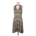 Emma & Michele Casual Dress - A-Line Mock Sleeveless: Gray Stripes Dresses - Women's Size Medium