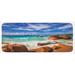 Blue 0.1 x 19 x 47 in Kitchen Mat - East Urban Home Exotic Rocky Coast w/ Wave Seychelles Island Paradise Beach Scenery Cinnamon Turquoise Kitchen Mat, | Wayfair