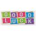 Multicolor 0.1" x 47" L X 19" W Kitchen Mat - East Urban Home Colorful Vibrant Blocks w/ Letters Saying Luck Modern Artwork Print Kitchen Mat 0.1 x 19.0 x 47.0 in, | Wayfair