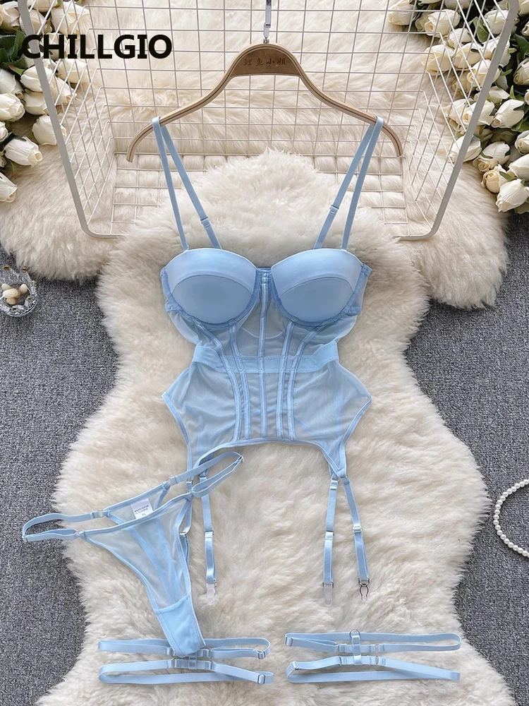 CHILLGIO femmes Sexy maille Transparent soutien-gorge bref costumes mode érotique intime Lingerie moulante Push Up à armatures ensembles de sous-vêtements