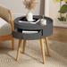 Modern Coffee Table End Table with Drawer for Living Room Round Nightstand Sofa Side Table with Oak Table Legs