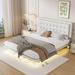 Queen Size White Floating Upholstered Bed w/ PU Platform Bed Frame