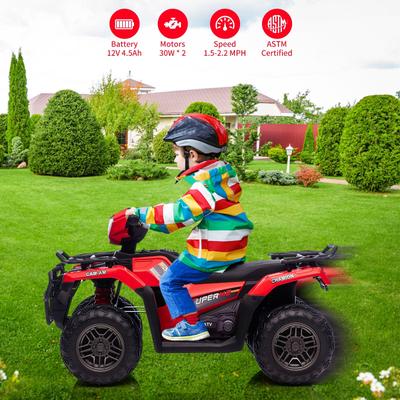 12V Kids Ride on ATV, Battery-Operated Car, Dual Speed Adjustment 1.5-2.2mph for Toddlers