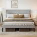Grey Adjustable Headboard Bed for Dorm King Size Wood Bed Frame with Storage Underneath Bed-Easy Assembly-No Box Spring Needed