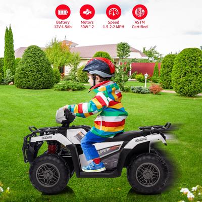 12V Kids Ride on ATV, Battery-Operated Car, Dual Speed Adjustment 1.5-2.2mph for Toddlers