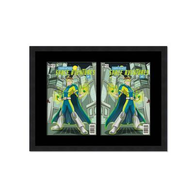 Black Comic Book Frame with Black Mat 2 Openings to Display 2 Current Era Comic Published After 1985 Comic Books with UV