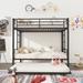 Heavy Duty Metal Bunk Bed Twin Over Twin Bed Frame with Trundle, Slat Support w/ 2 Side Ladder(Enclosed Safety Guardrail), Black