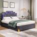 Queen Size Upholstered Platform Bed w/ LED Lights & Drawers, Versatility Platform Bed w/ Stylish Irregular Metal Bed Legs, Gray