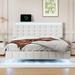 Full LED Lights Floating Bed with USB Charging, Noise Free Upholstered Platform Bed Frame Metal/Wood Structure Bedframe, White