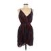 Aryn K. Casual Dress - Wrap Plunge Sleeveless: Burgundy Print Dresses - Women's Size Medium