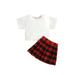 LSFYSZD Baby Girl Tops Plaid Skirt Short Sleeve Round Neck Plush Shirt A-Lined Pleated Short Half Dress