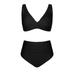 QWZNDZGR CUPSHE Plus Size Back Tie High Waist Bikini Set For Women Black Large Size Two Pieces Swimsuits 2023 Bathing Suits Swimwear