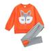 KIMI BEAR Toddler Boys Outfits 4T Infant Boy Fall Winter Outfits 5T Little Boy Carton Fox Prints Long Sleeve Sweatshirt + Pants 2PCS Set Orange