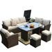 7 Piece Brown Steel Outdoor Sectional Sofa Set with Ottomans & Storage Box 179.85 x 31.89 x 32.68 in.