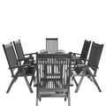 Renaissance Outdoor Patio Hand-scraped Wood 7-piece Dining Set with Reclining Chairs - Gray