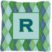 Initial R Monogram - Blue Argoyle Indoor & Outdoor Decorative Fabric Pillow - 14 x 14 in.