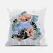 26 x 26 in. Flamingo with Flower Broadcloth Indoor & Outdoor Blown & Closed Pillow - Grey Blue & Orange