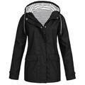 iOPQO Jackets for Women Women Raincoat Solid Color Hooded Jacket Windproof Outdoor Coat Plus Women s Coat Heated Jackets for Women Rain Jacket Women Coats for Women Black M