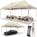 SANOPY Carport Canopy 10 x 20 ft Portable Steel Car Canopy Party Tent with 4 Sandbags 10 Spikes 4 Ropes Gazebo Shelter for Parking Camping Picnic Party Without 6 Removable Sidewalls Khaki