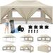 SANOPY Carport Canopy 10 x 20 ft Portable Steel Car Canopy Party Tent with 6 Removable Sidewalls 4 Sandbags 10 Spikes 4 Ropes Gazebo Shelter for Parking Camping Picnic Party Khaki