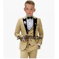 3-teiliges Anzug-Set für formelle Jungen (Jacke Weste Hose) Khaki Slim Fit edle Kinder Smoking