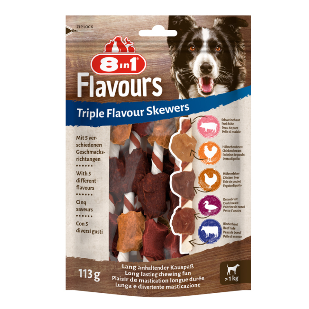 113g 6 Chews Skewers Triple Flavour 8in1 Dog Treats
