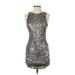 Romeo & Juliet Couture Cocktail Dress - Bodycon Crew Neck Sleeveless: Silver Dresses - Women's Size Small