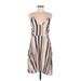 Shein Casual Dress - A-Line V-Neck Sleeveless: Tan Stripes Dresses - Women's Size 8
